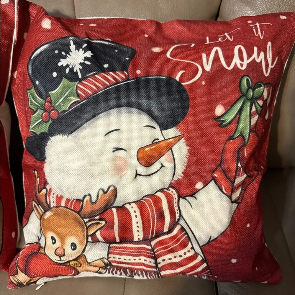 Two Festive Santa Claus/Snowman Pillows